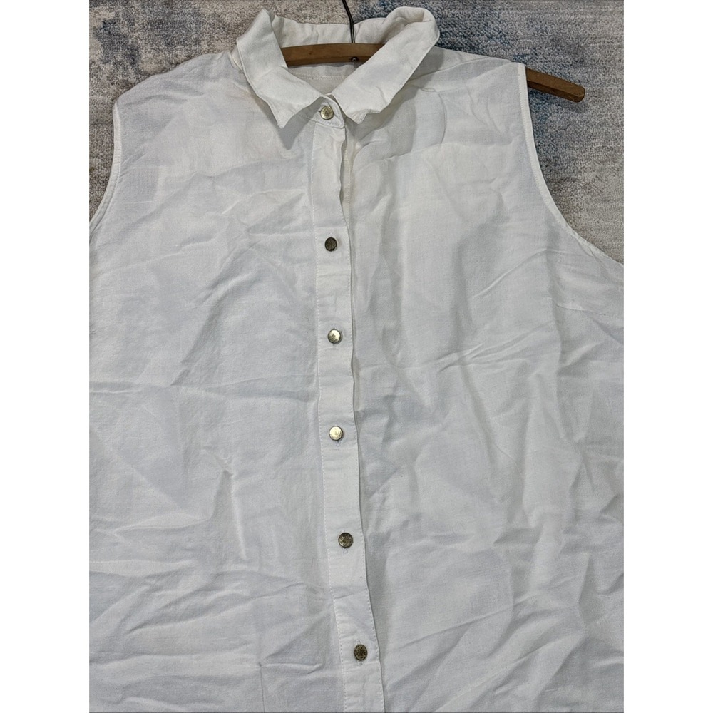 Valerie‎ Stevens Linen Blend Sleeveless Button Down Top XL White Minimalist